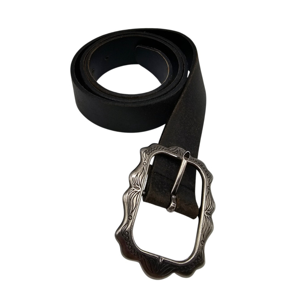 Absolutely Fresh Womens Sz M Black Leather Belt w/ Silver Tone Western Buckle